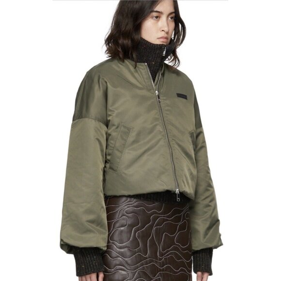 GANNI Cropped Oversized Puffer Jacket Kalamata Olive Green Size 34/ US 2 - Picture 4 of 11